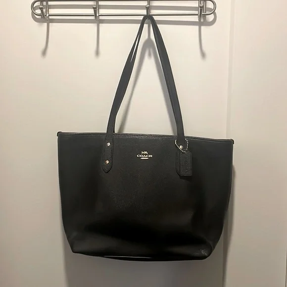 バッグ Coach Black Leather XL Ergo Tote Purse NICE Coach Black Signature C Logo XL Ergo Shoulder Tote Bag